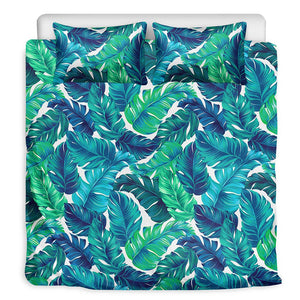 Teal Tropical Leaf Pattern Print Duvet Cover Bedding Set