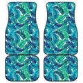 Teal Tropical Leaf Pattern Print Front and Back Car Floor Mats