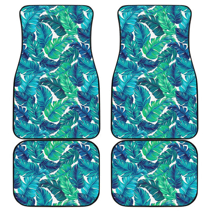 Teal Tropical Leaf Pattern Print Front and Back Car Floor Mats