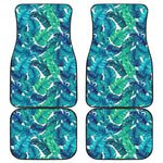 Teal Tropical Leaf Pattern Print Front and Back Car Floor Mats