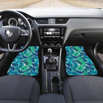 Teal Tropical Leaf Pattern Print Front and Back Car Floor Mats