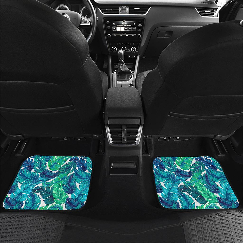 Teal Tropical Leaf Pattern Print Front and Back Car Floor Mats