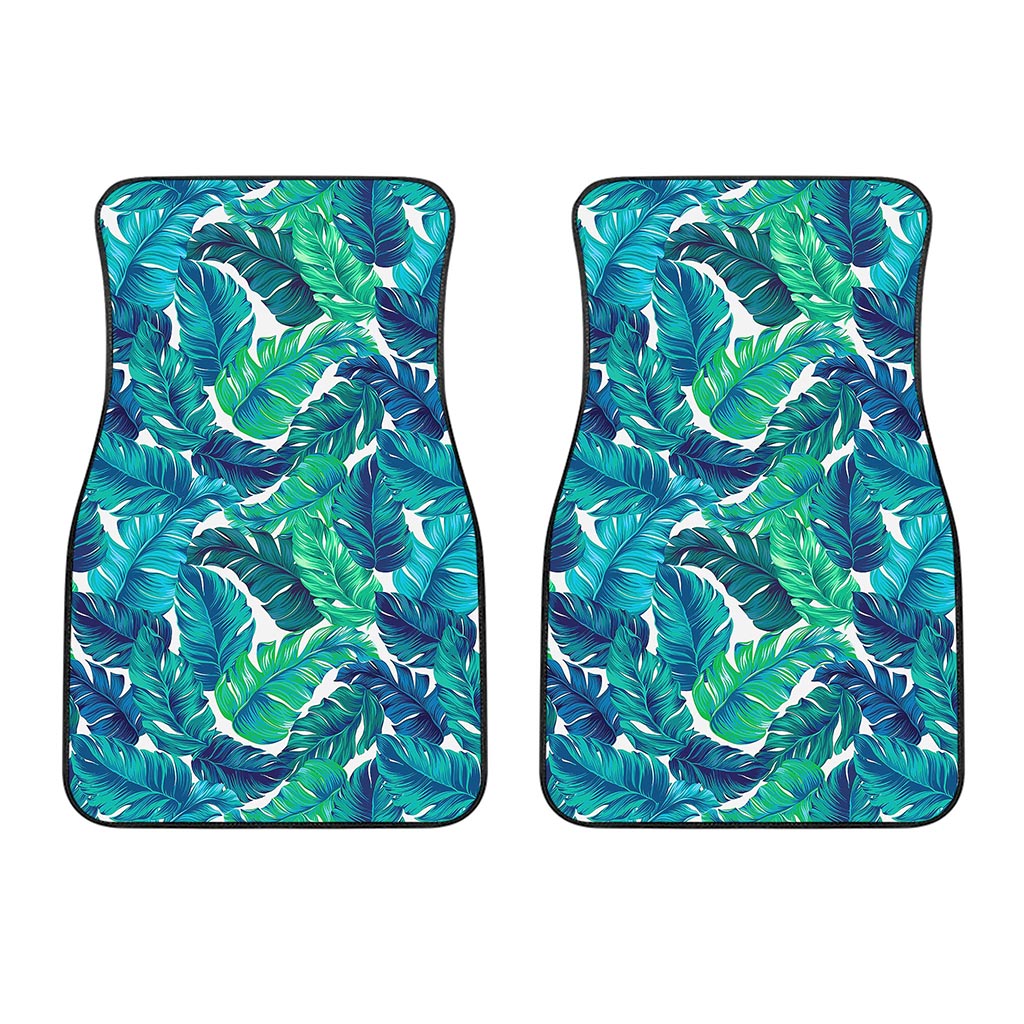 Teal Tropical Leaf Pattern Print Front Car Floor Mats