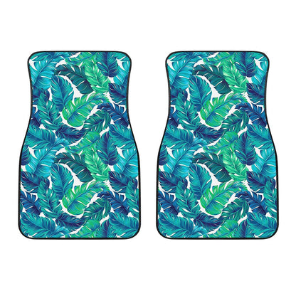 Teal Tropical Leaf Pattern Print Front Car Floor Mats