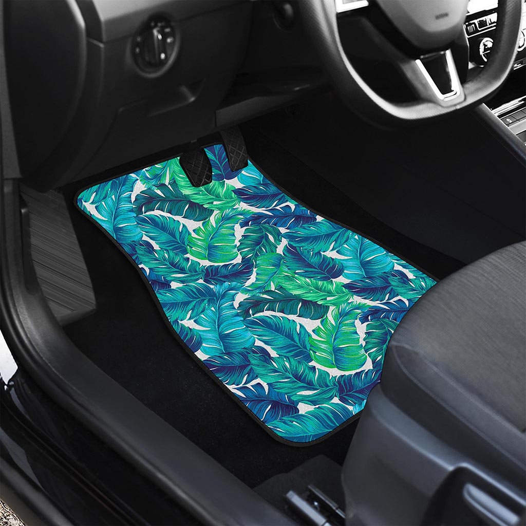 Teal Tropical Leaf Pattern Print Front Car Floor Mats