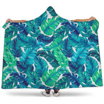 Teal Tropical Leaf Pattern Print Hooded Blanket