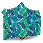 Teal Tropical Leaf Pattern Print Hooded Blanket