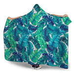 Teal Tropical Leaf Pattern Print Hooded Blanket