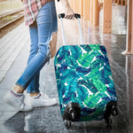 Teal Tropical Leaf Pattern Print Luggage Cover GearFrost