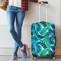 Teal Tropical Leaf Pattern Print Luggage Cover