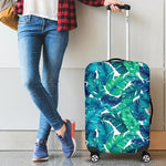 Teal Tropical Leaf Pattern Print Luggage Cover GearFrost