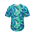 Teal Tropical Leaf Pattern Print Men's Baseball Jersey