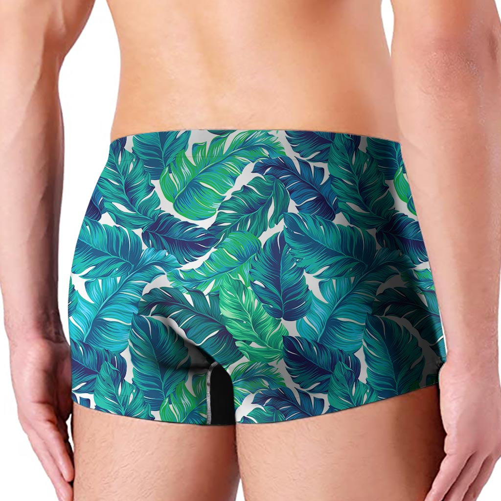 Teal Tropical Leaf Pattern Print Men's Boxer Briefs