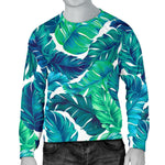 Teal Tropical Leaf Pattern Print Men's Crewneck Sweatshirt GearFrost