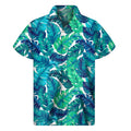 Teal Tropical Leaf Pattern Print Men's Short Sleeve Shirt