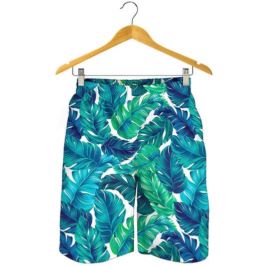 Teal Tropical Leaf Pattern Print Men's Shorts
