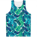 Teal Tropical Leaf Pattern Print Men's Tank Top