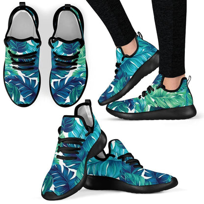 Teal Tropical Leaf Pattern Print Mesh Knit Shoes GearFrost
