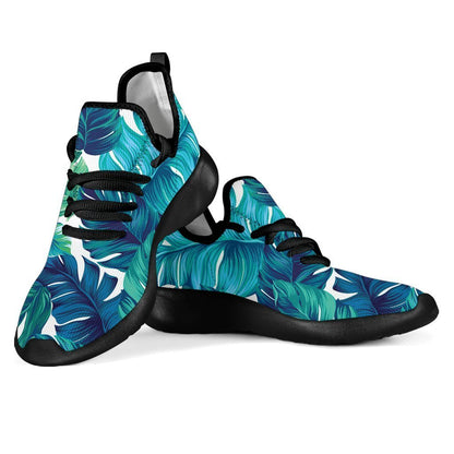 Teal Tropical Leaf Pattern Print Mesh Knit Shoes GearFrost