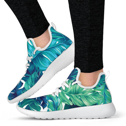 Teal Tropical Leaf Pattern Print Mesh Knit Shoes GearFrost
