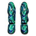 Teal Tropical Leaf Pattern Print Muay Thai Shin Guards