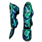 Teal Tropical Leaf Pattern Print Muay Thai Shin Guard