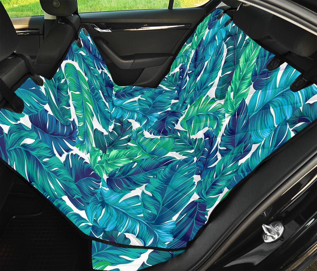 Teal Tropical Leaf Pattern Print Pet Car Back Seat Cover