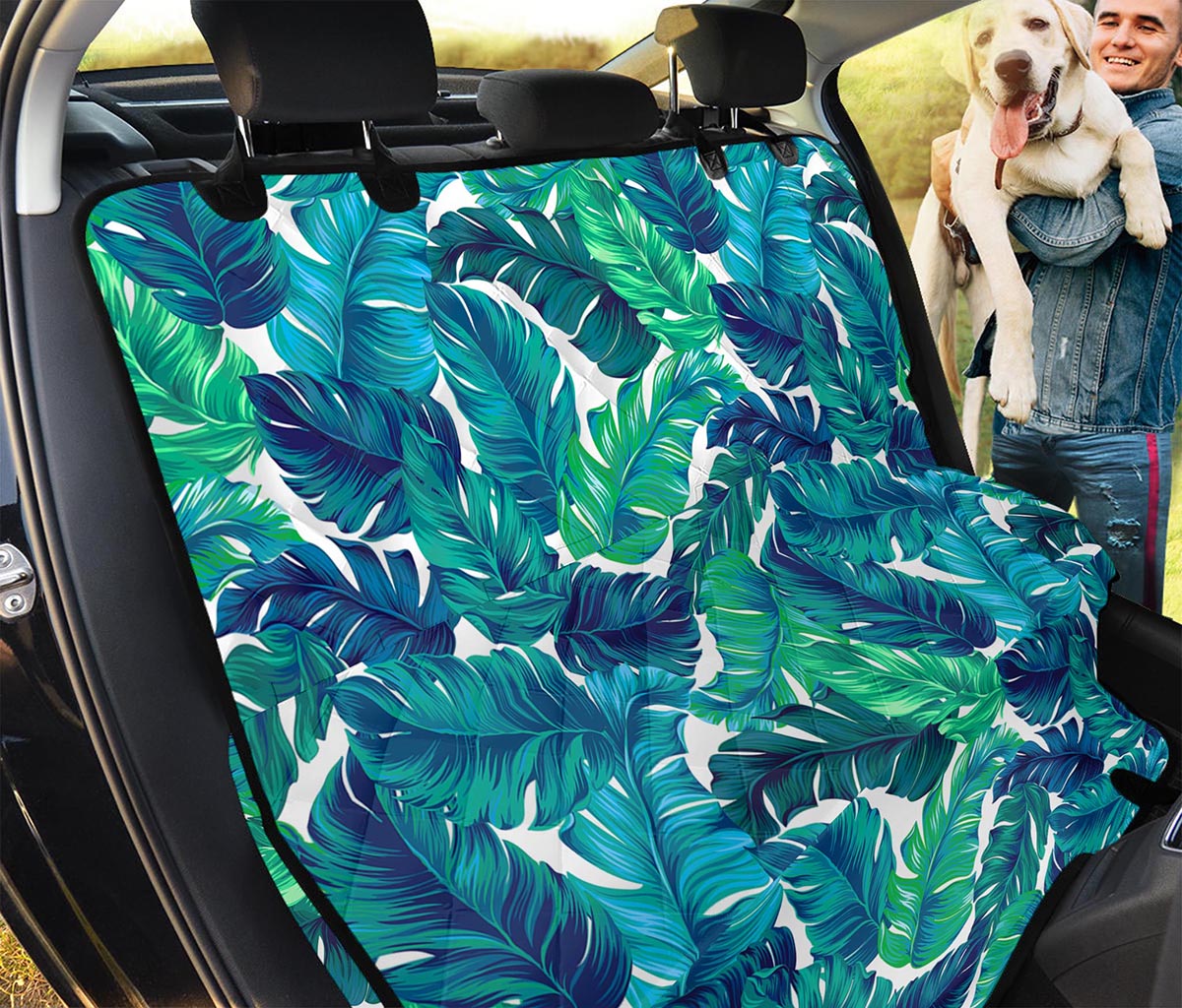 Teal Tropical Leaf Pattern Print Pet Car Back Seat Cover