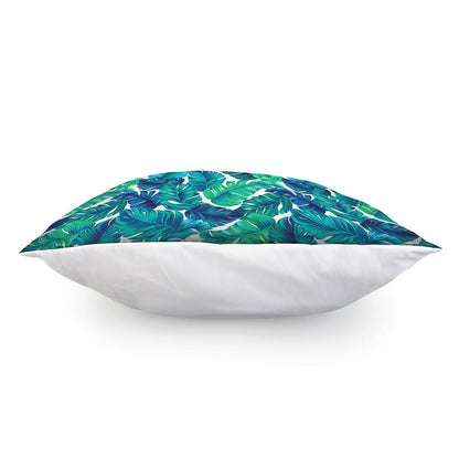 Teal Tropical Leaf Pattern Print Pillow Cover