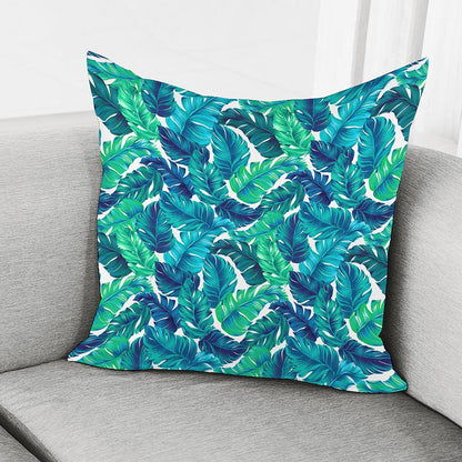 Teal Tropical Leaf Pattern Print Pillow Cover