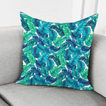 Teal Tropical Leaf Pattern Print Pillow Cover
