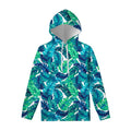 Teal Tropical Leaf Pattern Print Pullover Hoodie