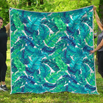 Teal Tropical Leaf Pattern Print Quilt