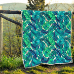 Teal Tropical Leaf Pattern Print Quilt