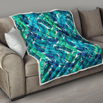 Teal Tropical Leaf Pattern Print Quilt