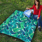 Teal Tropical Leaf Pattern Print Quilt