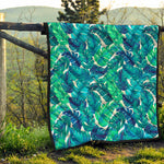 Teal Tropical Leaf Pattern Print Quilt