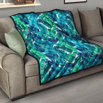 Teal Tropical Leaf Pattern Print Quilt