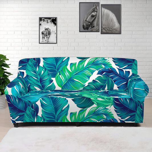 Teal Tropical Leaf Pattern Print Sofa Cover