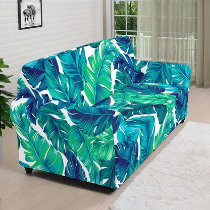 Teal Tropical Leaf Pattern Print Sofa Cover
