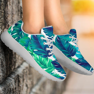 Teal Tropical Leaf Pattern Print Sport Shoes GearFrost