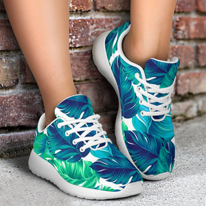 Teal Tropical Leaf Pattern Print Sport Shoes GearFrost