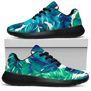 Teal Tropical Leaf Pattern Print Sport Shoes GearFrost