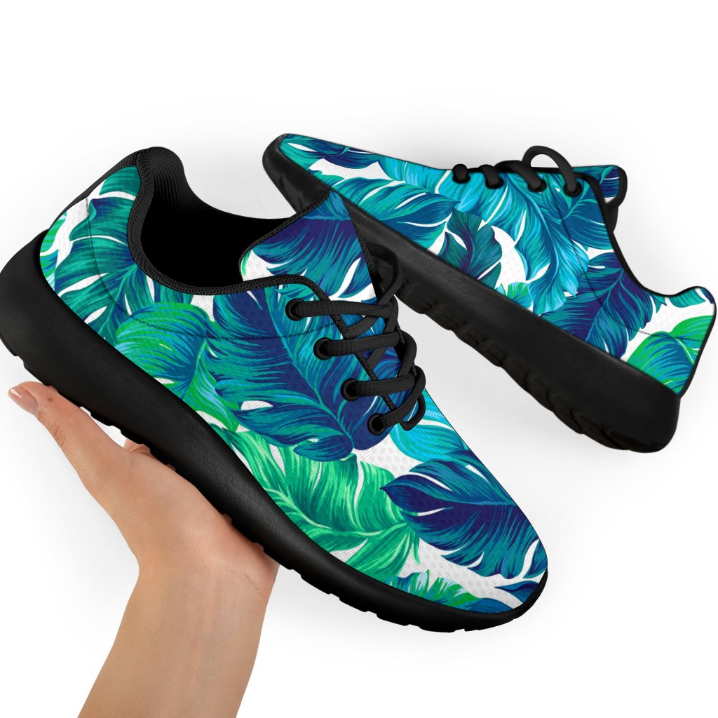 Teal Tropical Leaf Pattern Print Sport Shoes GearFrost