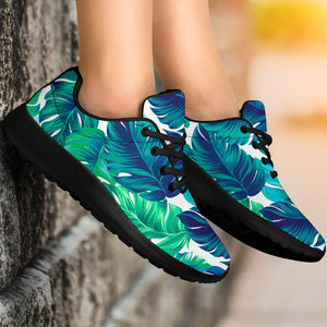 Teal Tropical Leaf Pattern Print Sport Shoes GearFrost