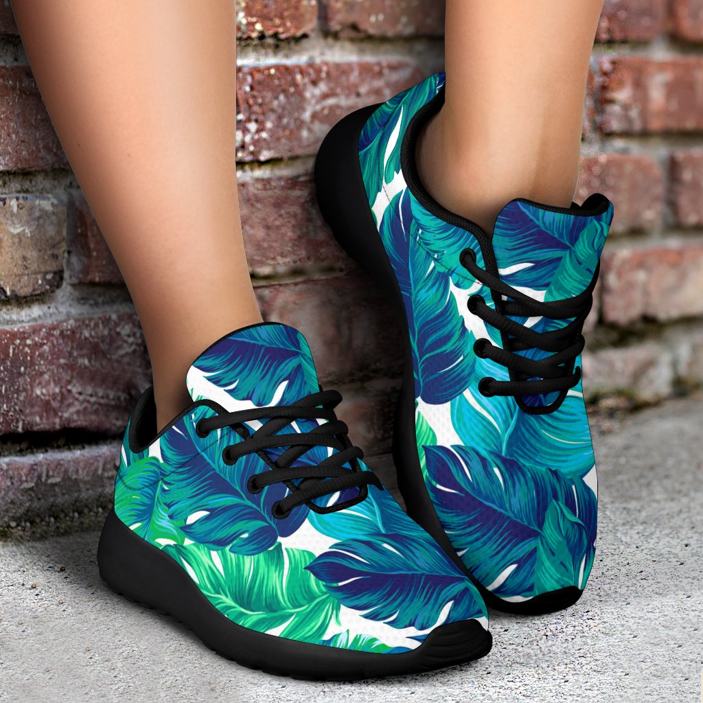 Teal Tropical Leaf Pattern Print Sport Shoes GearFrost