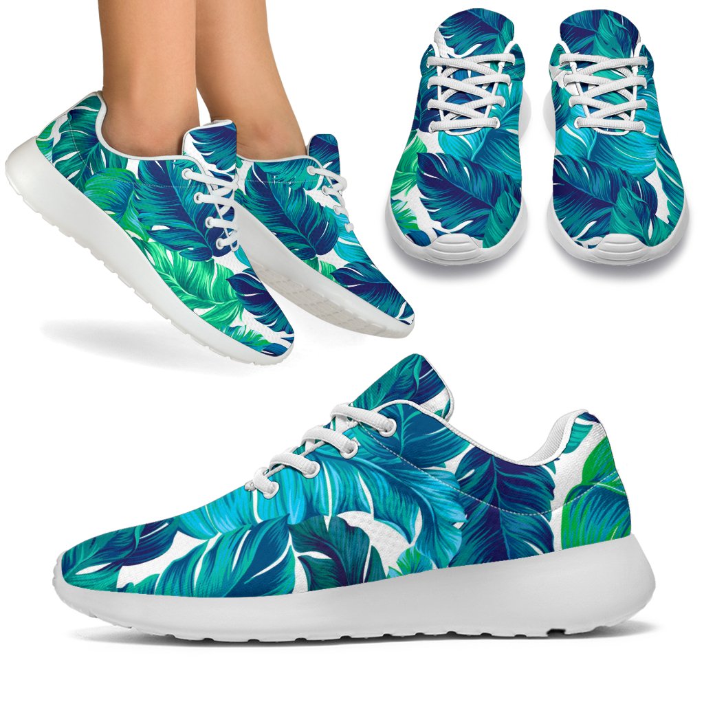 Teal Tropical Leaf Pattern Print Sport Shoes GearFrost