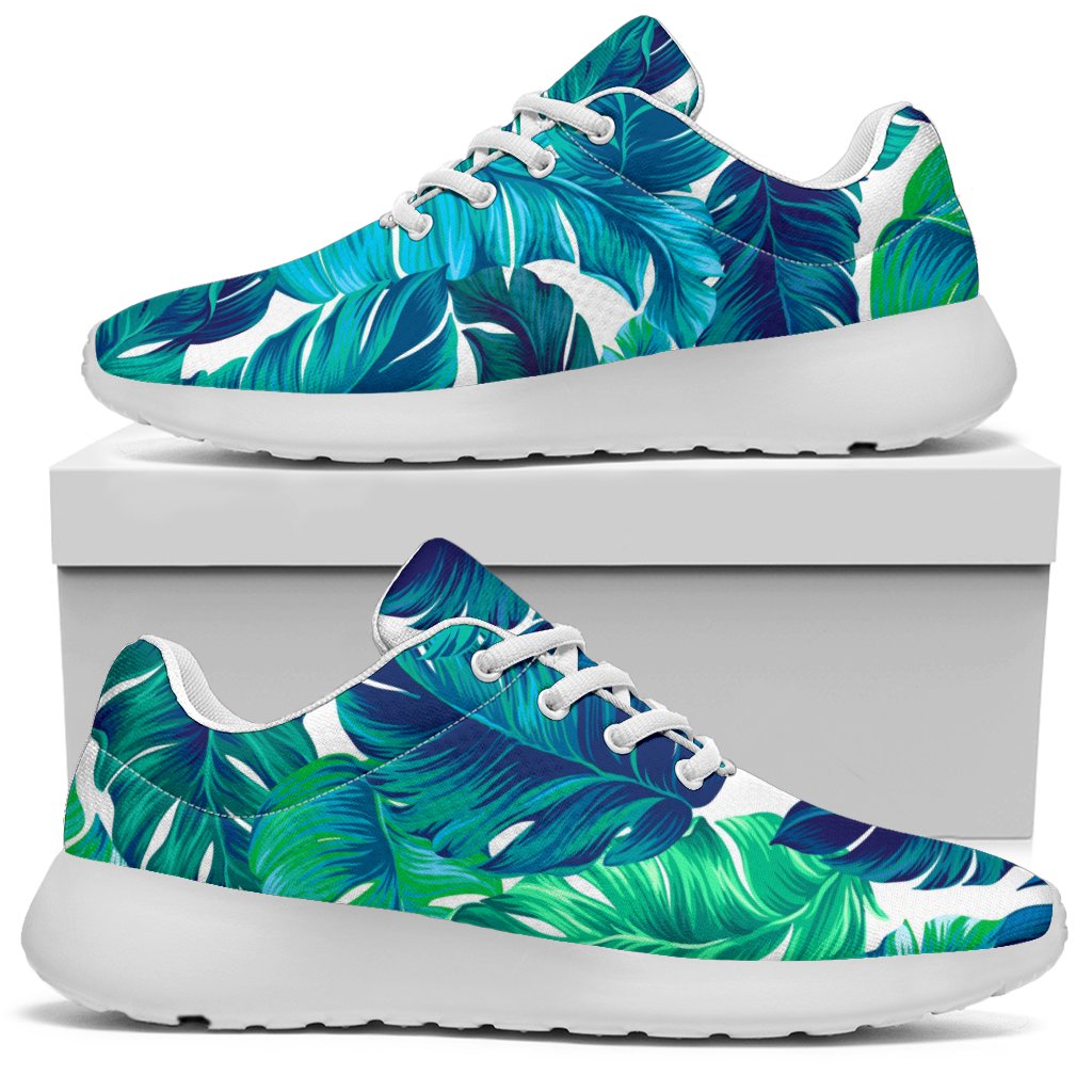 Teal Tropical Leaf Pattern Print Sport Shoes GearFrost