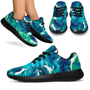 Teal Tropical Leaf Pattern Print Sport Shoes GearFrost