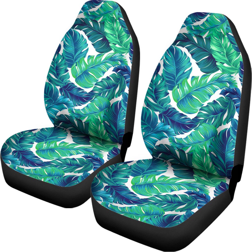 Teal Tropical Leaf Pattern Print Universal Fit Car Seat Covers